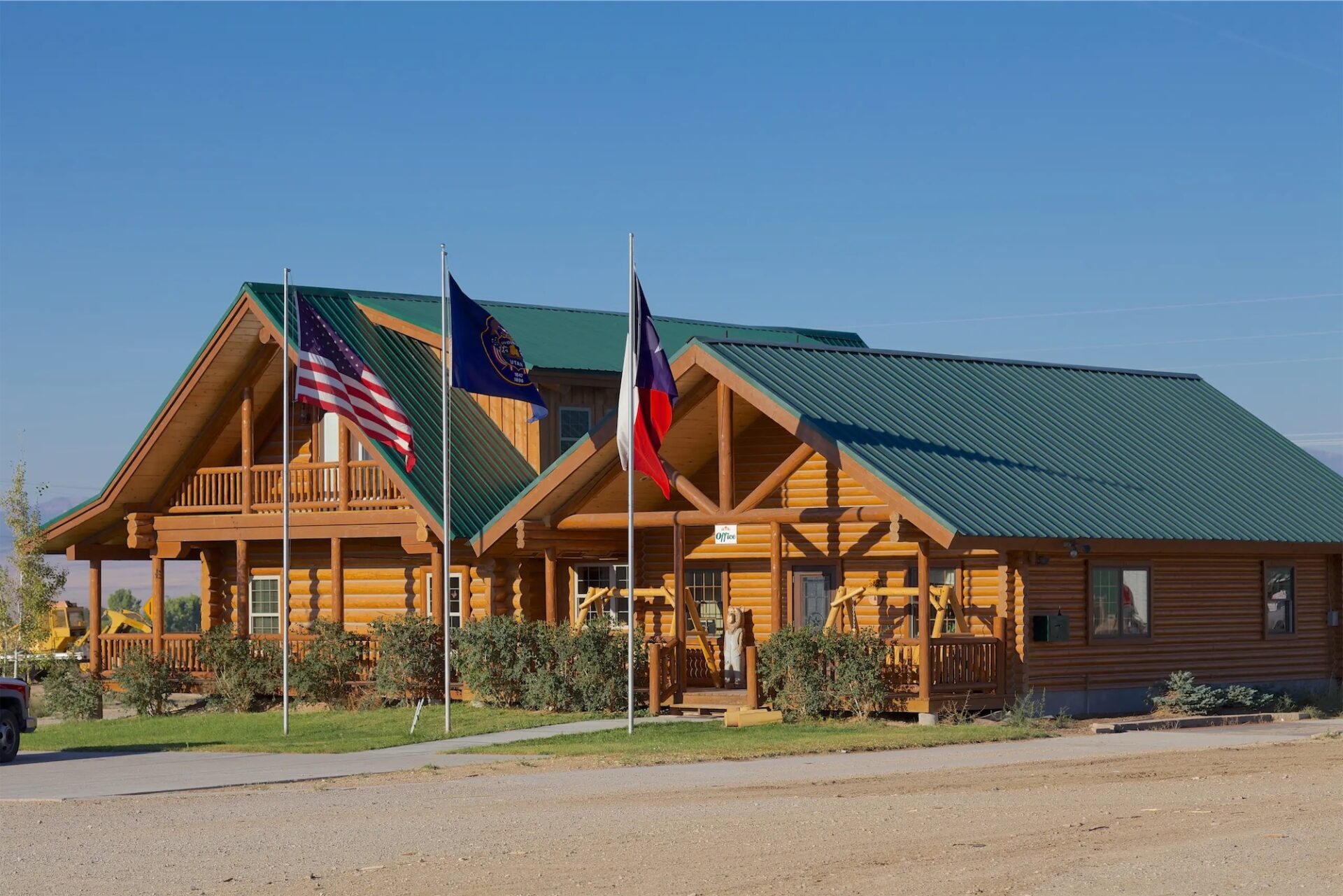 The product is a beautifully constructed log cabin home.