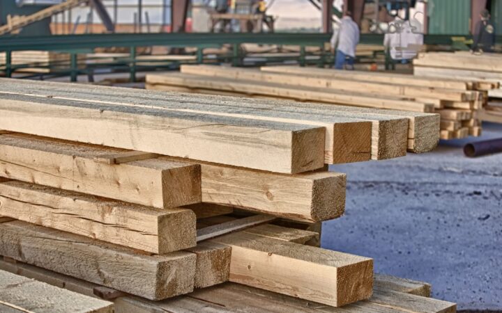 Neatly stacked dry lumber.